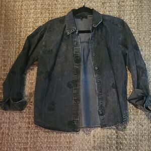 Edgy Goth Skull Pattern Denim Shirt